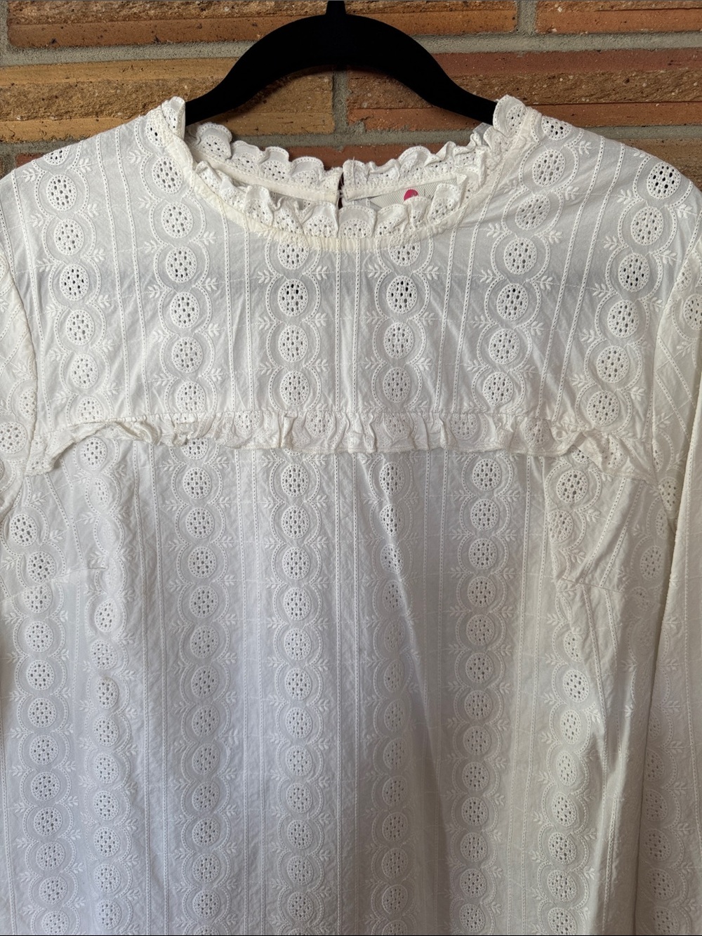 Boden White Eyelet Ruffled Long-Sleeve Blouse size 16